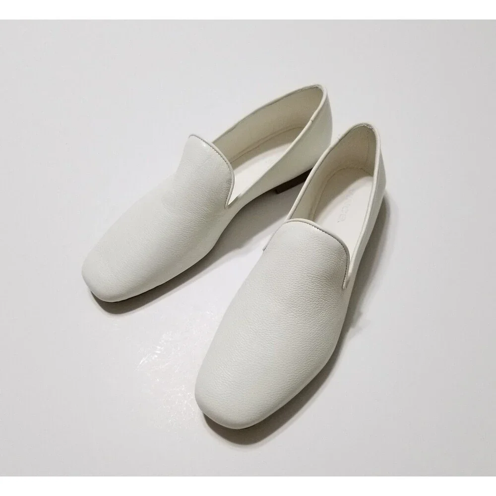 NIB Vince Bray White Leather Flat Loafer Smoking Slipper Size 6.5, 8, 8.5 $295
